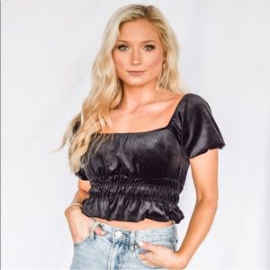 Hyfve velvet cropped black top